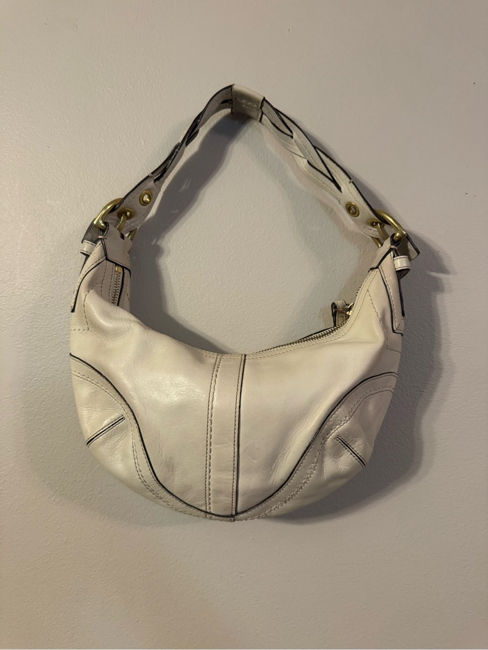 Coach Leather Hobo Shoulder Bag in Off-White